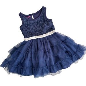 NANETTE Baby Navy‎ Blue Lace Bodice Tulle Skirt White Waistband Party Dress 12M
